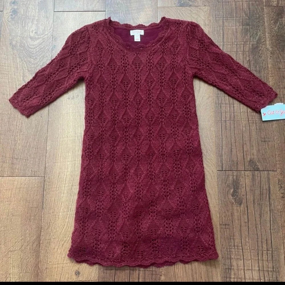 NWT 2 crochet dresses big girl Sz small 6/6x black burgundy cat & jack